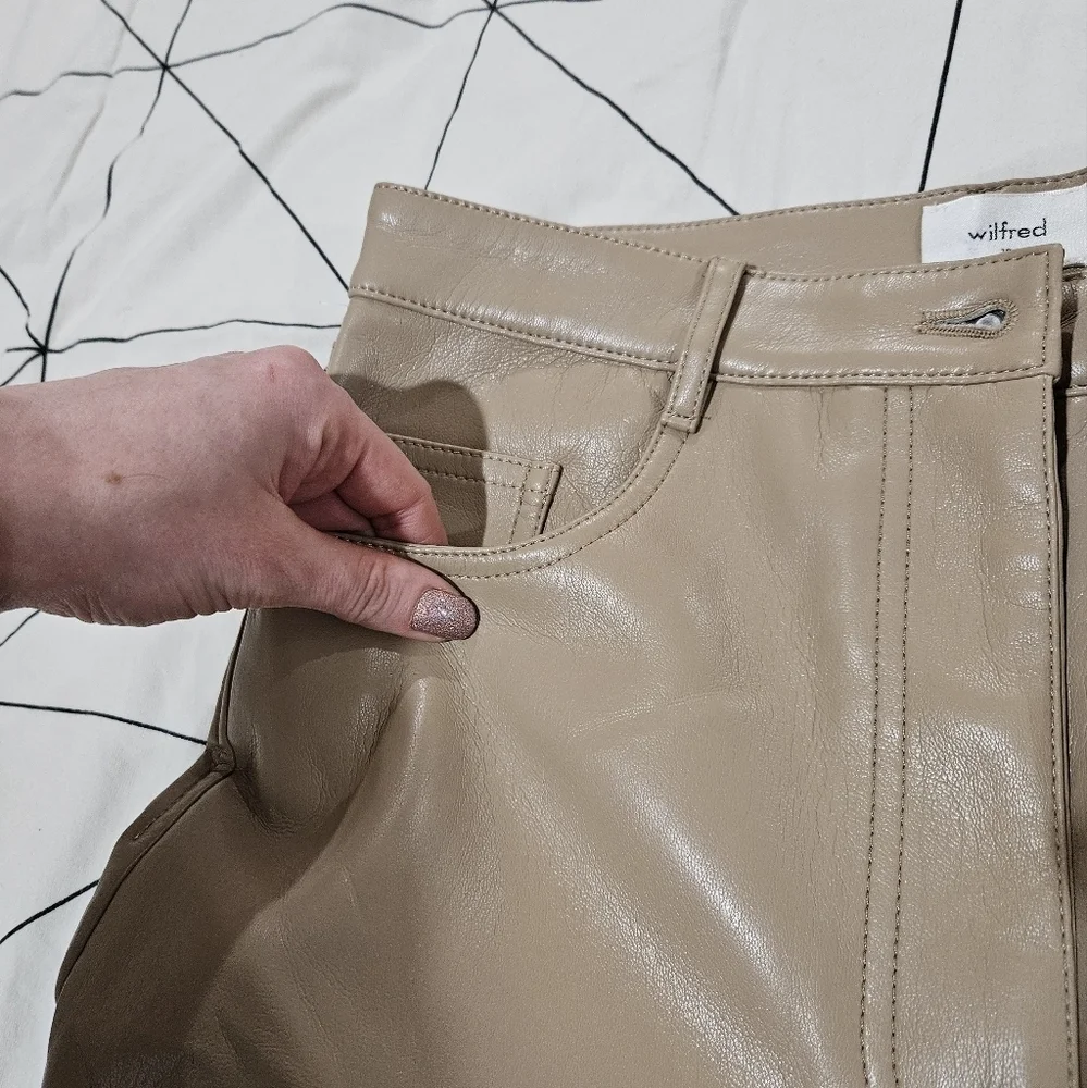 Aritzia Wilfred Melina High-Rise Vegan Leather Pants Light Brown Size 10 - Picture 6 of 10